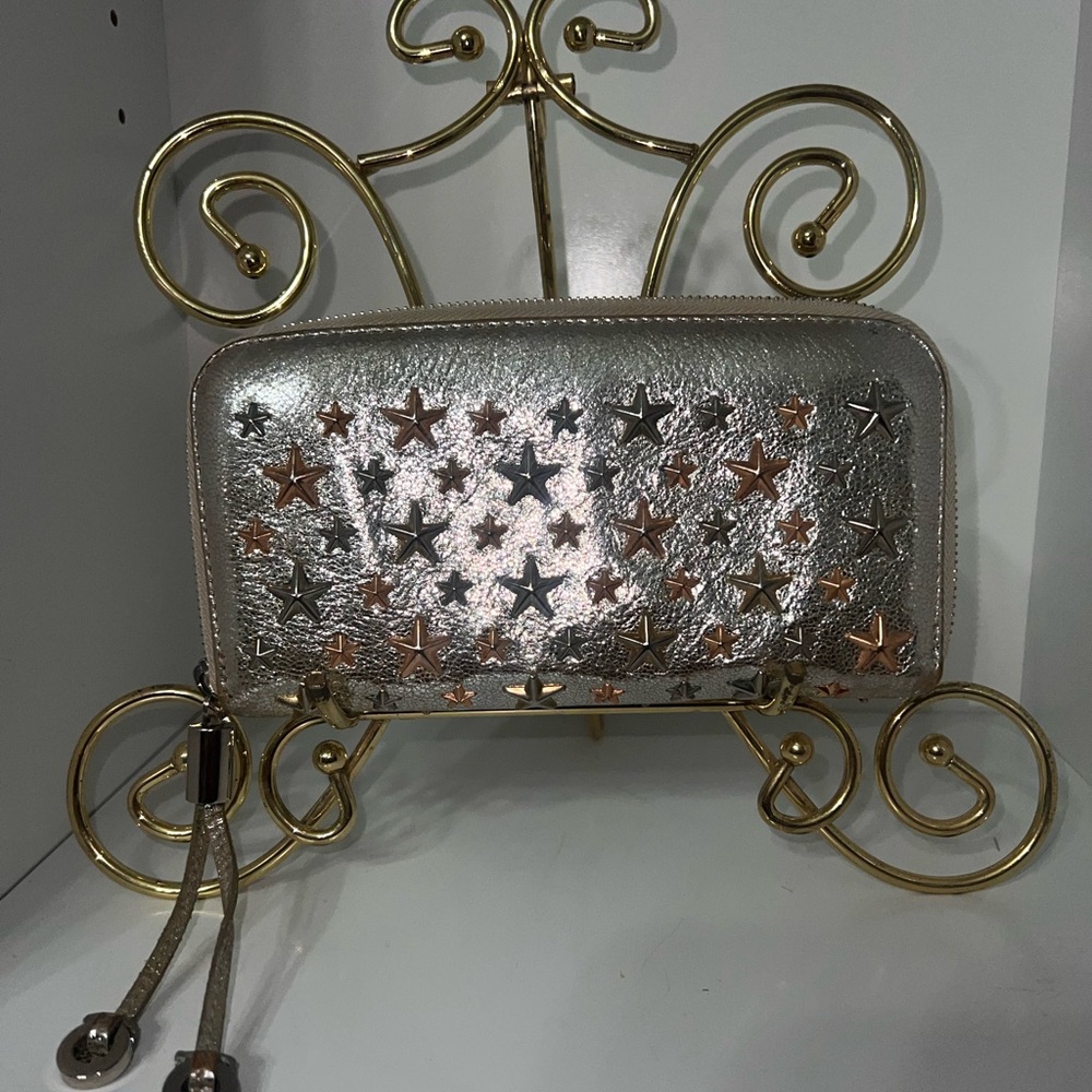 Jimmy Choo Silver and Gold Star-Studded Wallet